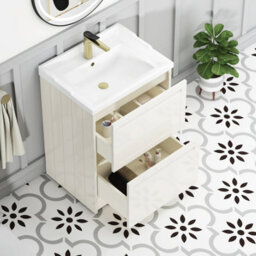 Royal Bathrooms Elmore 600mm Floor Standing 2 Drawer Bathroom Vanity Unit With Traditional Ceramic Basin Sink - Classic White - thumbnail 5