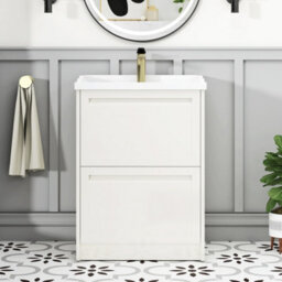 Royal Bathrooms Elmore 600mm Floor Standing 2 Drawer Bathroom Vanity Unit With Traditional Ceramic Basin Sink - Classic White - thumbnail 3