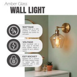 Vintage Brass Wall Sconce Amber Glass Shade 180 Adjustable Swing Arm E27 Industrial Loft Wall Lamp Fixture - thumbnail 8