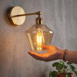 Vintage Brass Wall Sconce Amber Glass Shade 180 Adjustable Swing Arm E27 Industrial Loft Wall Lamp Fixture - thumbnail 4