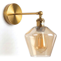 Vintage Brass Wall Sconce Amber Glass Shade 180 Adjustable Swing Arm E27 Industrial Loft Wall Lamp Fixture - thumbnail 1