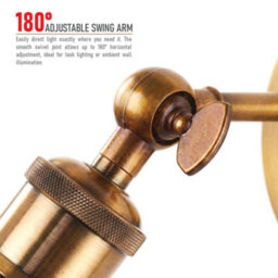 Vintage Brass Wall Sconce Amber Glass Shade 180 Adjustable Swing Arm E27 Industrial Loft Wall Lamp Fixture - thumbnail 3
