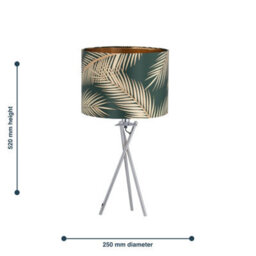 First Choice Lighting Set Of 2 Tropica - Chrome Tripod Lamps With Dark Green And Gold Shades - thumbnail 7