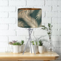 First Choice Lighting Set Of 2 Tropica - Chrome Tripod Lamps With Dark Green And Gold Shades - thumbnail 3