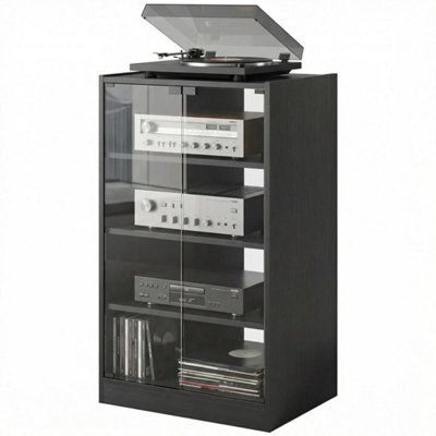 4-Tier Hi-Fi Stand With Adjustable Shelves, Black Wood-Effect - image 1