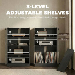 4-Tier Hi-Fi Stand With Adjustable Shelves, Black Wood-Effect - thumbnail 3
