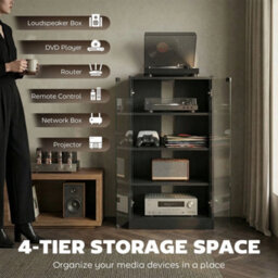 4-Tier Hi-Fi Stand With Adjustable Shelves, Black Wood-Effect - thumbnail 4