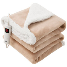 Glamhaus Heated Throw Electric Fleece Over Blanket Sofa Bed Large 160 X 130Cm Toasted Almond - thumbnail 1
