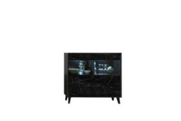 Arte Fina Display Cabinet In Black - Bright And Open Storage Unit With Black Marble Finish And Glass Doors W1260mm X H1180mm X D400mm