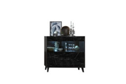Arte Fina Display Cabinet In Black - Bright And Open Storage Unit With Black Marble Finish And Glass Doors W1260mm X H1180mm X D400mm - thumbnail 3