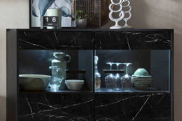 Arte Fina Display Cabinet In Black - Bright And Open Storage Unit With Black Marble Finish And Glass Doors W1260mm X H1180mm X D400mm - thumbnail 5