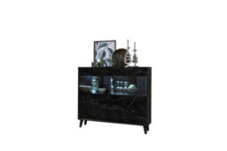 Arte Fina Display Cabinet In Black - Bright And Open Storage Unit With Black Marble Finish And Glass Doors W1260mm X H1180mm X D400mm - thumbnail 4