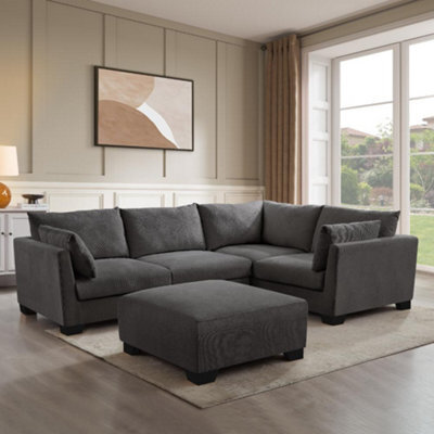 Home Detail Renns Corner Sofa, Right-Hand Facing With Footstool, Dark Grey Linen - image 1