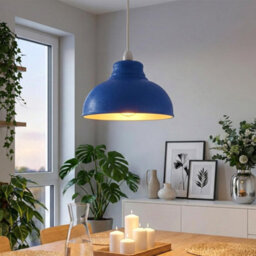 Retro Navy Blue Metal Ceiling Lampshade With Textured Finish For Living Room Bedroom Or Hallway - thumbnail 7