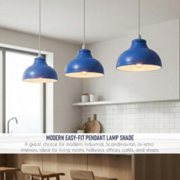 Retro Navy Blue Metal Ceiling Lampshade With Textured Finish For Living Room Bedroom Or Hallway - thumbnail 2