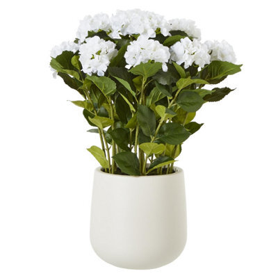 Hill Interiors Hydrangea Artificial Potted Plant White/green (79Cm X 63Cm X 63Cm)