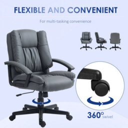 Homcom Faux Leather Home Office Chair Mid Back Desk Chair With Arms Dark Grey - thumbnail 6