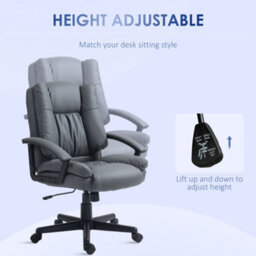 Homcom Faux Leather Home Office Chair Mid Back Desk Chair With Arms Dark Grey - thumbnail 4