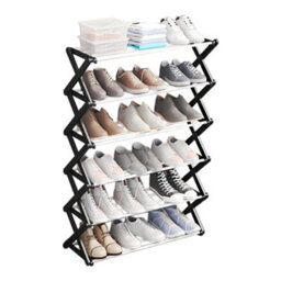 Living And Home Black 6-Tier Foldable Narrow Space Saving Metal Shoe Rack Shoe Storage For 18 Pairs Shoe Organiser - thumbnail 3