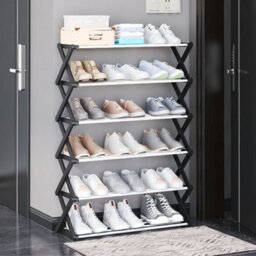 Living And Home Black 6-Tier Foldable Narrow Space Saving Metal Shoe Rack Shoe Storage For 18 Pairs Shoe Organiser