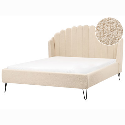 Beliani Bed Boucle Ambillou 160 X 200 Cm (Eu King Size) Beige - image 1