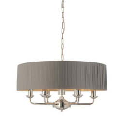 Luminosa Lighting Luminosa Highclere Single Shade Pendant Light Bright Nickel Plate, Charcoal Fabric - thumbnail 1