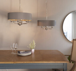 Luminosa Lighting Luminosa Highclere Single Shade Pendant Light Bright Nickel Plate, Charcoal Fabric - thumbnail 2