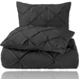 TheWhiteWater Limited Pintuck Duvet Cover Set + Matching Pillowcases With Bedsheet - 3In1 Hotel Style Bedding Set - Charcoal - thumbnail 6