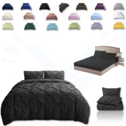 TheWhiteWater Limited Pintuck Duvet Cover Set + Matching Pillowcases With Bedsheet - 3In1 Hotel Style Bedding Set - Charcoal