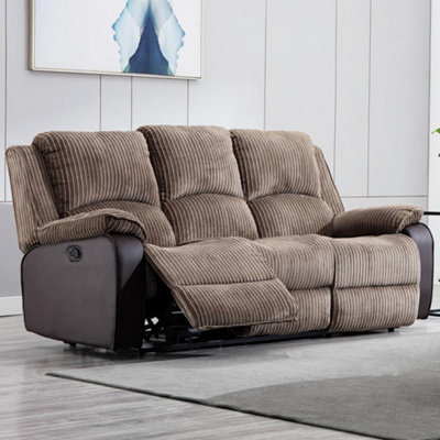 More4Homes Postana Manual High Back Jumbo Cord Fabric Recliner 3 Seater Sofa (Brown) - image 1