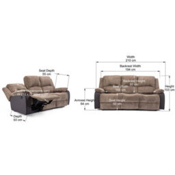 More4Homes Postana Manual High Back Jumbo Cord Fabric Recliner 3 Seater Sofa (Brown) - thumbnail 9