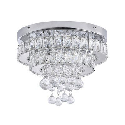 Living And Home 34W Modern Led Ceiling Light With K9 Crystal Shade, 6000K Cool White Lighting