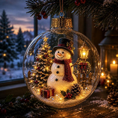 Amorly Lighted Christmas Ornament Clear Pvc Globe Hanging Decoration Glowing Christmas Ornament For Christmas Tree Holiday Decor(Snowman) - image 1