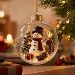 Amorly Lighted Christmas Ornament Clear Pvc Globe Hanging Decoration Glowing Christmas Ornament For Christmas Tree Holiday Decor(Snowman) - thumbnail 4
