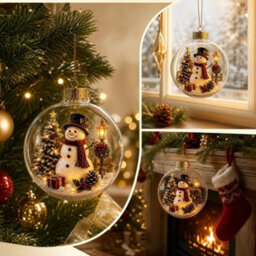 Amorly Lighted Christmas Ornament Clear Pvc Globe Hanging Decoration Glowing Christmas Ornament For Christmas Tree Holiday Decor(Snowman) - thumbnail 5