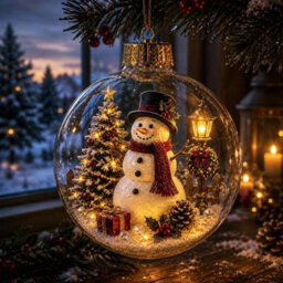 Amorly Lighted Christmas Ornament Clear Pvc Globe Hanging Decoration Glowing Christmas Ornament For Christmas Tree Holiday Decor(Snowman) - thumbnail 1