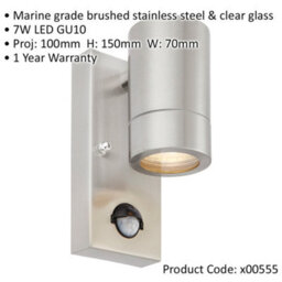 Automatic Outdoor Ip44 Wall Down Light With Pir - 7W Led Gu10 - Stainless Steel - thumbnail 2