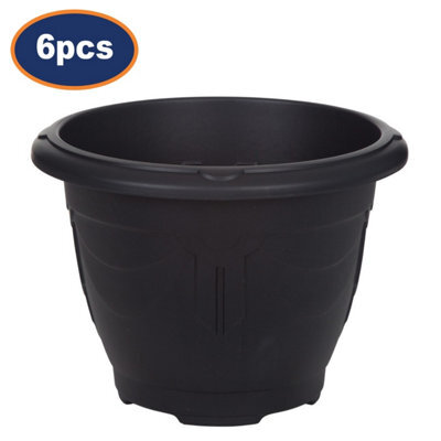 6Pcs 33Cm Pots Planters Plastic Round Venetian Black Flower Plant Garden Basket - image 1