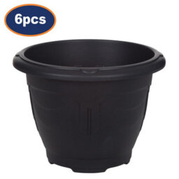 6Pcs 33Cm Pots Planters Plastic Round Venetian Black Flower Plant Garden Basket
