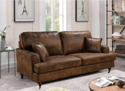 3 Seater Sofa In Faux Leather Suede Brown With Plain Cushions - thumbnail 2