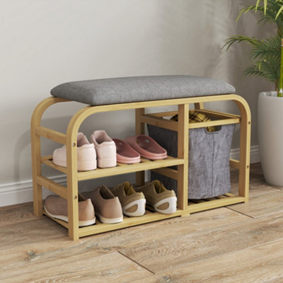 Homcom Shoe Rack Bench With Seat For Hallway, Entryway, Nature Wood Finish - image 1