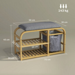 Homcom Shoe Rack Bench With Seat For Hallway, Entryway, Nature Wood Finish - thumbnail 3
