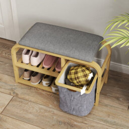 Homcom Shoe Rack Bench With Seat For Hallway, Entryway, Nature Wood Finish - thumbnail 7