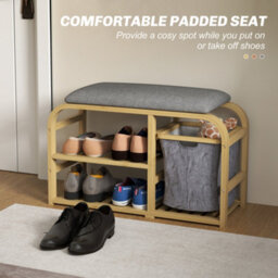Homcom Shoe Rack Bench With Seat For Hallway, Entryway, Nature Wood Finish - thumbnail 4