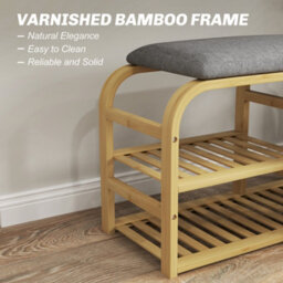 Homcom Shoe Rack Bench With Seat For Hallway, Entryway, Nature Wood Finish - thumbnail 6