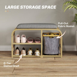 Homcom Shoe Rack Bench With Seat For Hallway, Entryway, Nature Wood Finish - thumbnail 5
