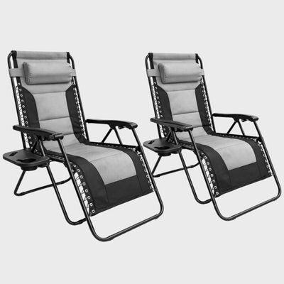 Vivo 2Pcs Extra Wide Zero Gravity Chairs Luxury Xxl Heavy Duty Padded Sun Lounger - Light Grey - image 1