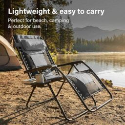 Vivo 2Pcs Extra Wide Zero Gravity Chairs Luxury Xxl Heavy Duty Padded Sun Lounger - Light Grey - thumbnail 4