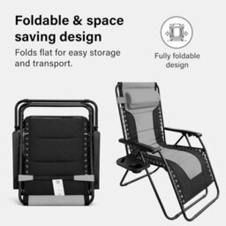 Vivo 2Pcs Extra Wide Zero Gravity Chairs Luxury Xxl Heavy Duty Padded Sun Lounger - Light Grey - thumbnail 7