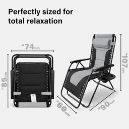 Vivo 2Pcs Extra Wide Zero Gravity Chairs Luxury Xxl Heavy Duty Padded Sun Lounger - Light Grey - thumbnail 2